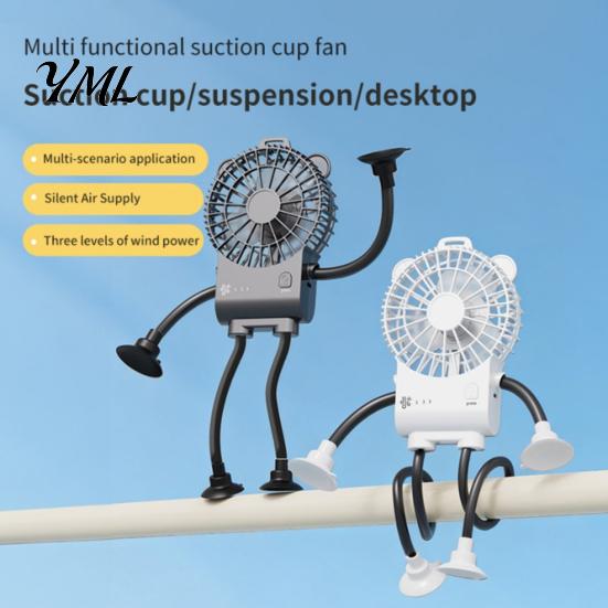 Compact Stroller Fan Octopus Suction Cup Mini Fan, Flexible Legs Desk Clip with 3 Silent Personal for Work Speed, Quiet USB Rechargeable Small