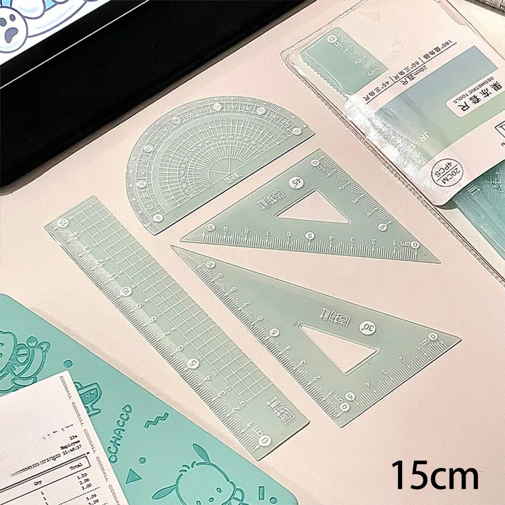 

4 In 1 Transparent Ruler Stationery Set Simple Multifunctional Combination Ruler Triangle Protractor for Drawing School Supplies