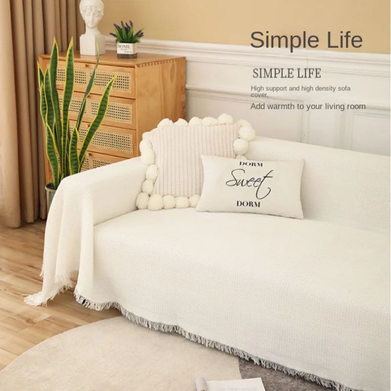 VIKAMA Cream Wind Solid Color Sand Hair Towel Full Cover Cloth Sofa Cushion Cover Nordic Sofa Blanket Four Seasons Universal 90X90CM