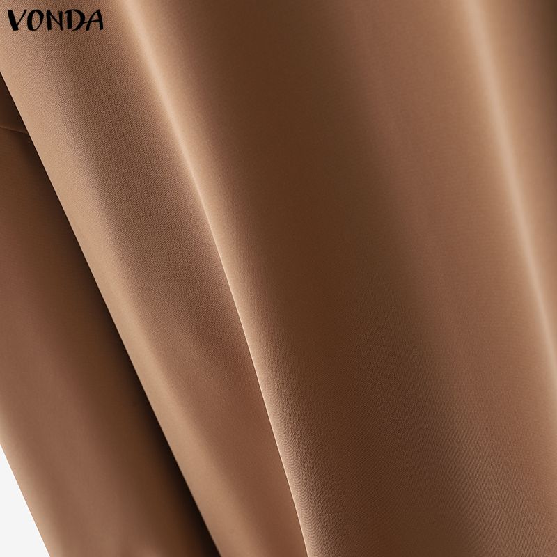 VONDA Elegant Women Outfits Puff Sleeve Blouse and Zip-up Trousers Casual Two Piece  Sets