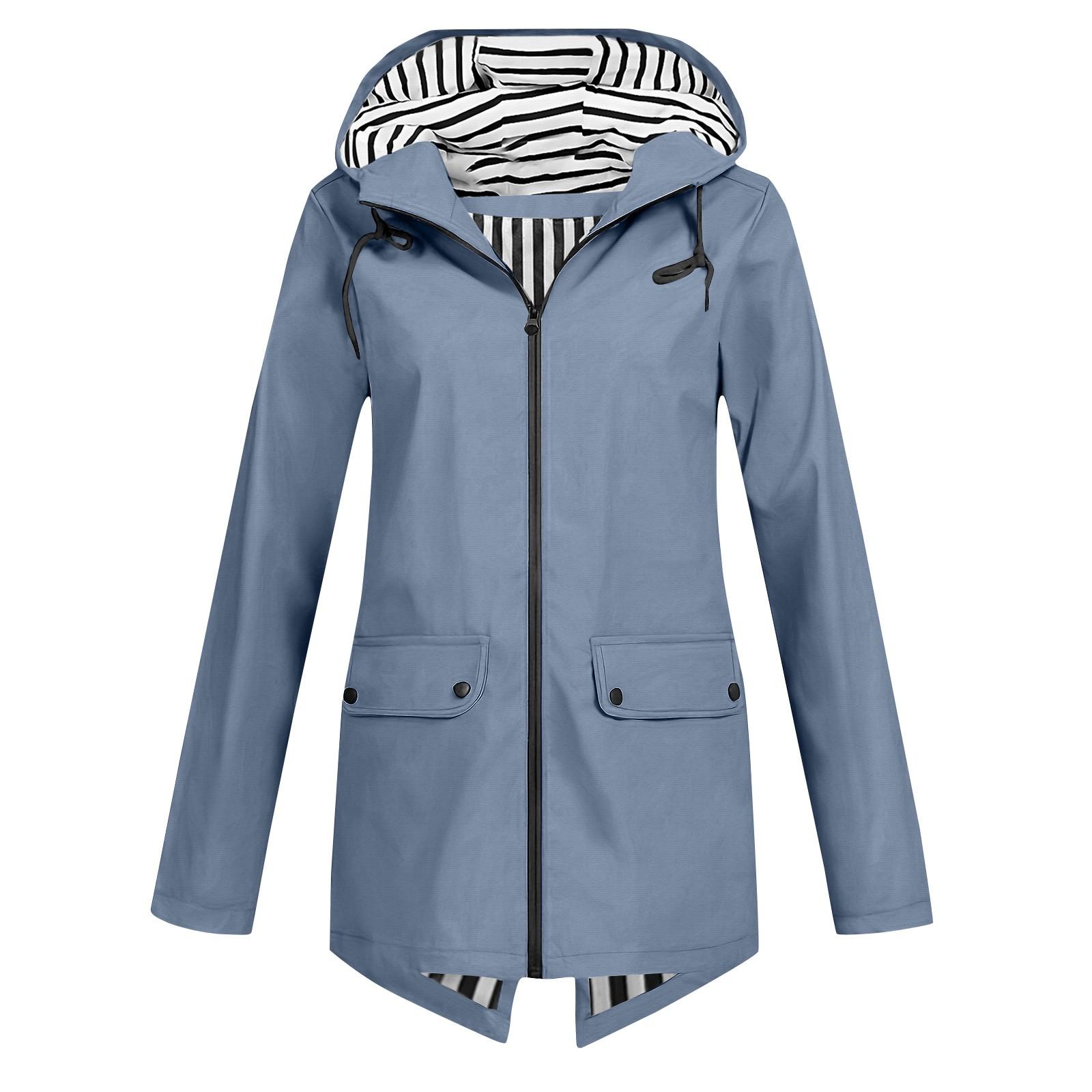 

Ветровка на молнии с капюшоном, легкая, для улицы, ветрозащитная куртка, тонкое уличное пальто для женщин S синий