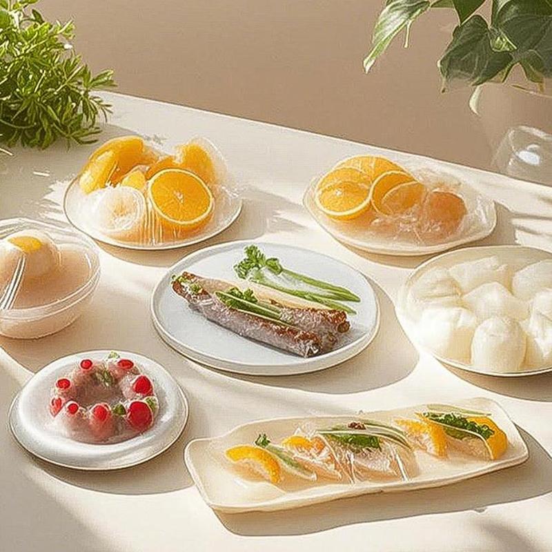 350/500Pcs Disposable Food Cover Fruit Food Cover Elastic Plastic Shower Cap Storage Bag Kitchen Organizer Cling Film