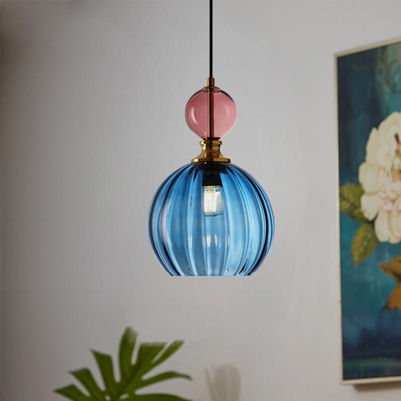Nordic LED Glass Pendant Light 1/3 Head Colorful Candy Bedroom Children's Room Hanging Fixtures For Dining Room Home Decor Lamps