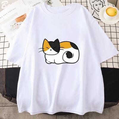 Calico Cat Kawaii Anime Graphic Print T-shirt Women 100% Cotton Summer Fashion Korean Tshirt Harajuku White Tops FeUnisex T Shirt Unisex T-shirt