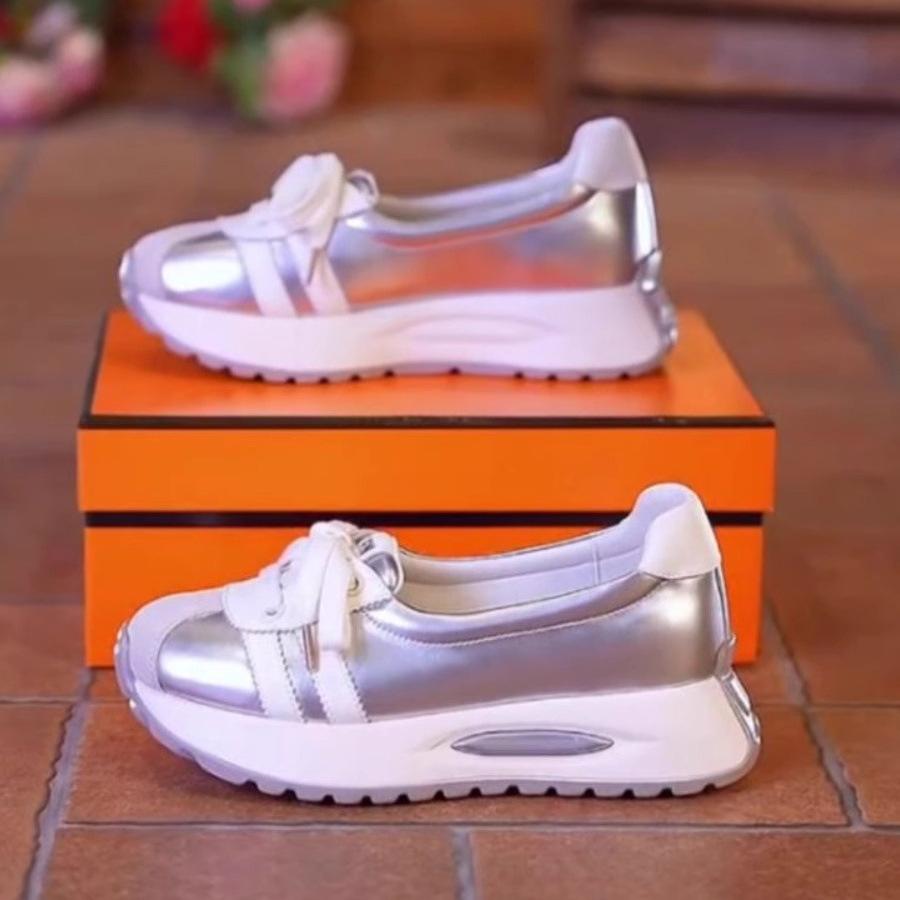 Sneakers Women's Shoes 2025 New Summer Versatile Shallow Mouth Leisure Travel Muffin Thick-soled Dad Little White Single Shoes