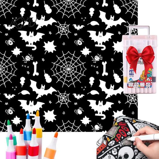 Waschbare Filzstifte für Stoffkunst DIY Maldecke mit 24 Stiften, Gestalte deine eigene Decke, 150 x 59" DIY Partygeschenke Kinder 45" Weich Gemütlich