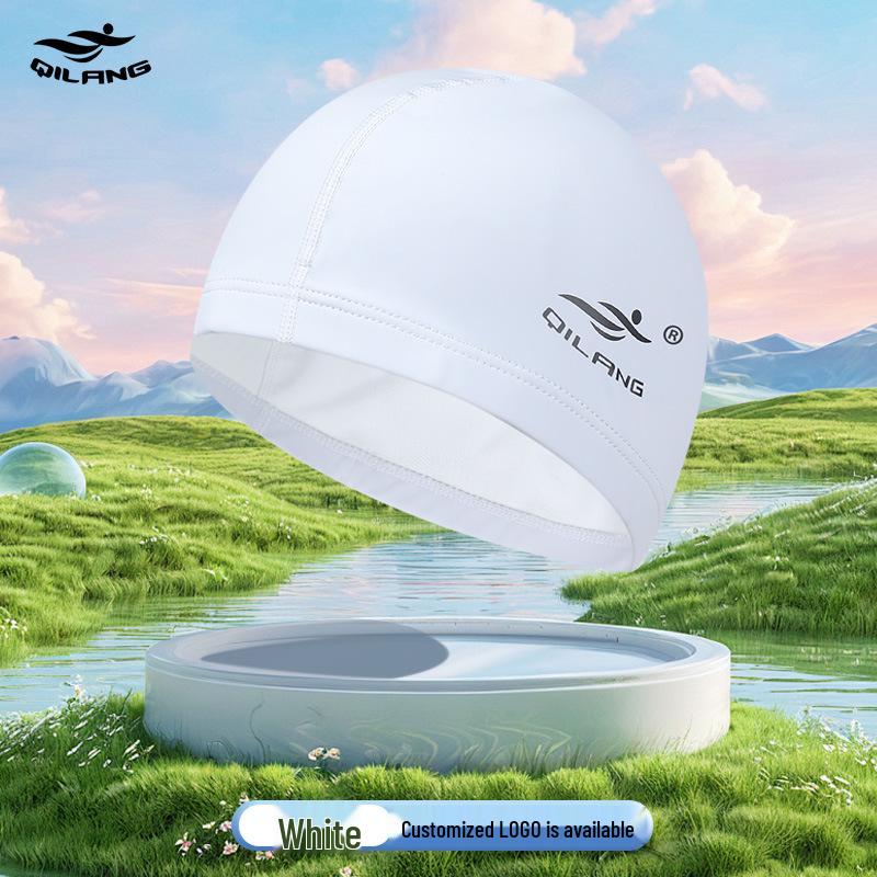 Large Swim Cap for Men & Women with Ear Protection, Non-Constrictive, Long Hair PU Material, Adult Training Cap, Customizable Logo