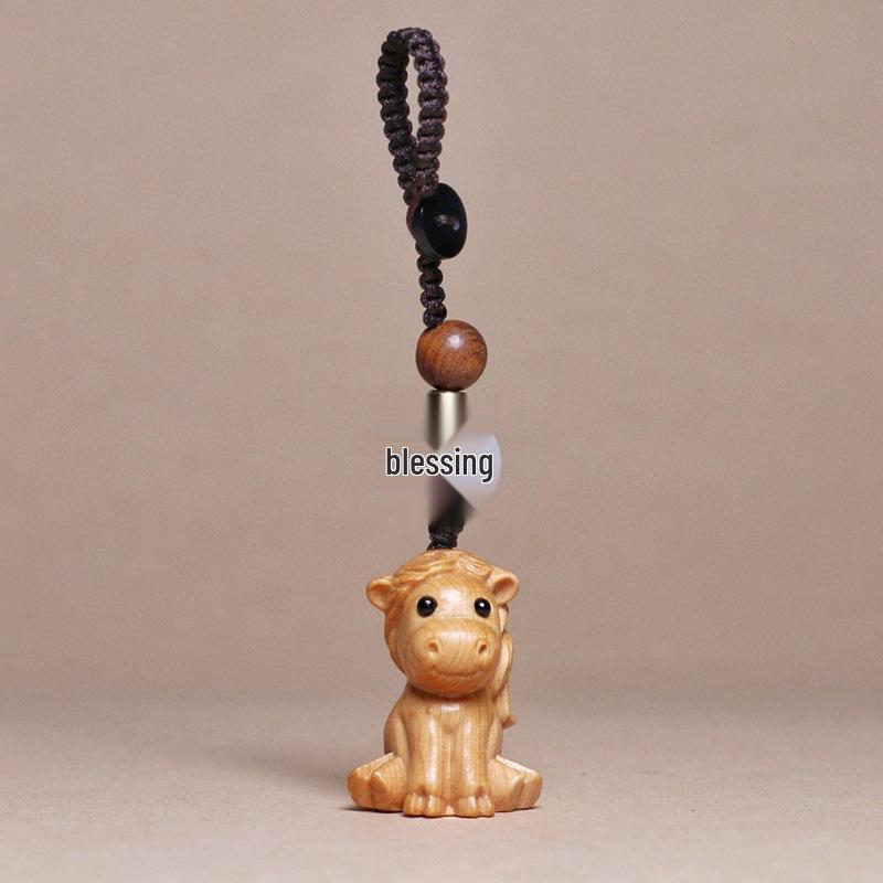 Cliff Cypress Zodiac Keychain Wood Carving Pendant Charm
