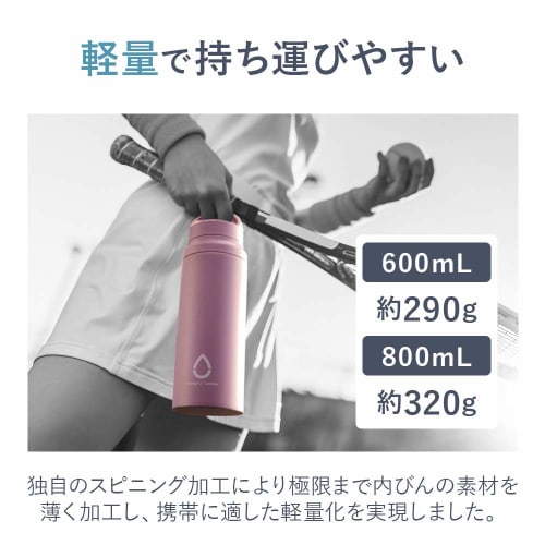 Tiger Vacuum Sahara Stainless Steel Water Bottle, 600ml, with Slanted Handle, Lightweight, Direct Drinking, Pink, MCZ-A060P