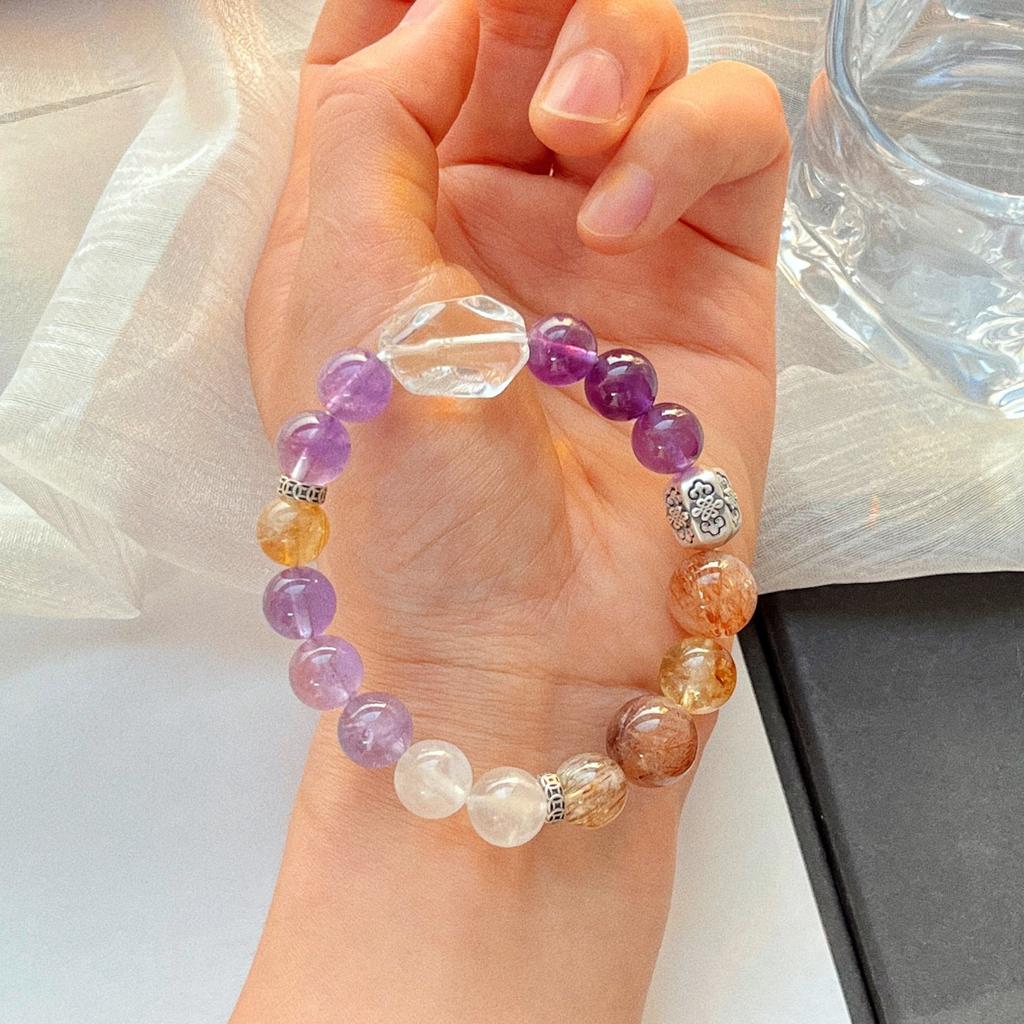 925 Silver Design High Quality Natural Moonstone Amethyst Black Gold Super Seven White Crystal Citrine Bracelet Hand