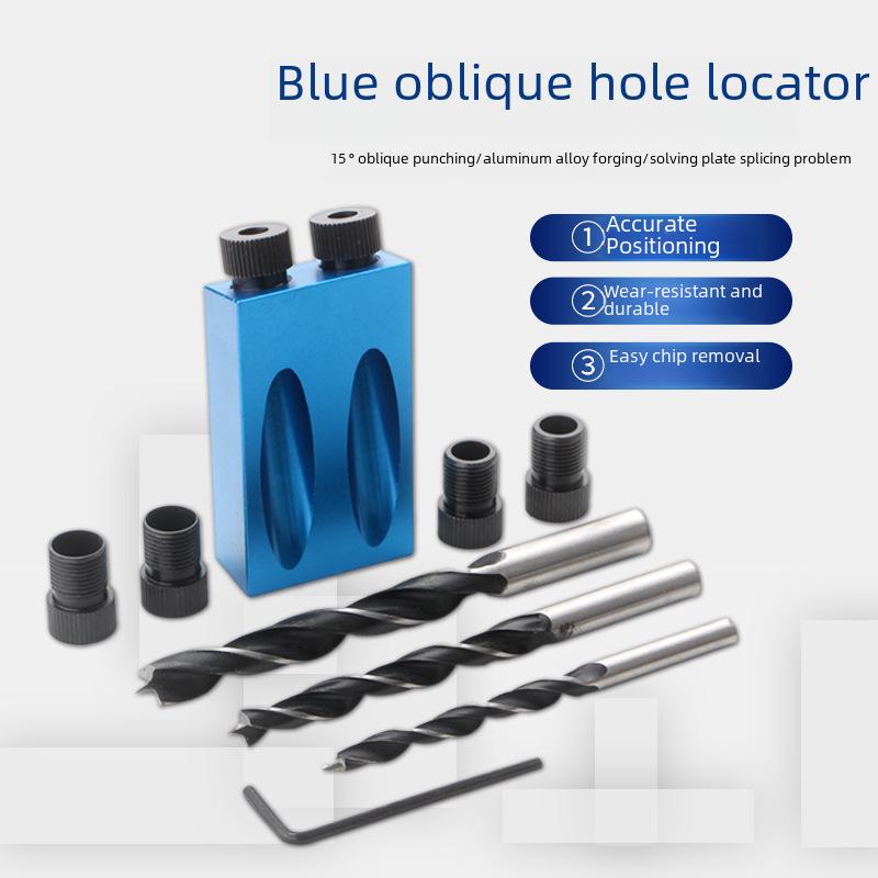 15° Blue Woodworking Oblique Hole Locator Drill with Three-Pointed Bit
