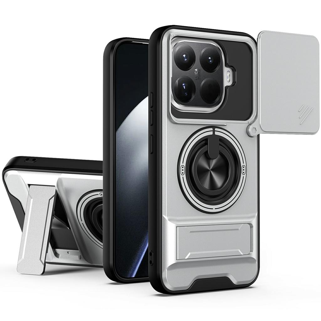 For Xiaomi 15T Pro Magnetic Case Ring Holder Foldable Kickstand TPU PC Phone Cover with Camera Lens Slider
