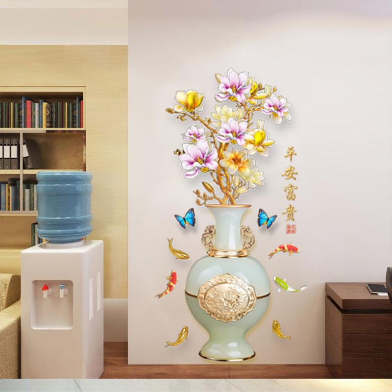 Wandaufkleber, Geprägte Vase Farbige Blume Schlafzimmer Tapete, Kreativ Selbstklebend Wasserdicht