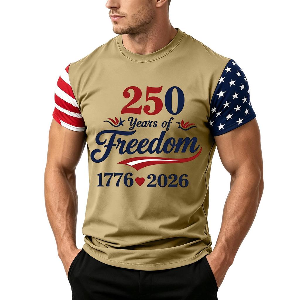Men's Independence Day Flag Print Short Sleeve T-Shirt, Loose Casual Daily Summer Tops