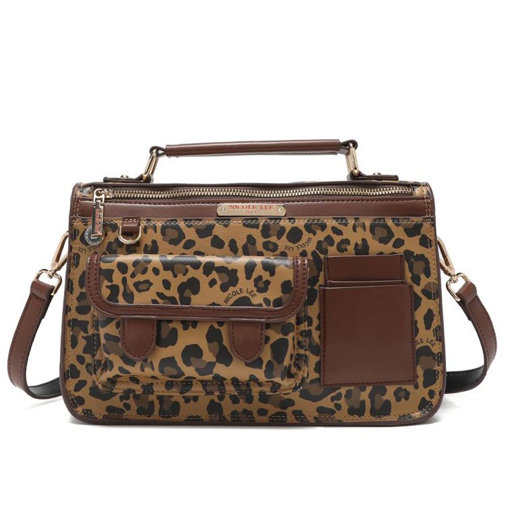 

NICOLE LEE L16647 Leopard Satchel Bag Click Handbag Leopard Print Vegan Leather Vegan Sustainable SDGs Instagram Present Gift Travel Brown Overseas