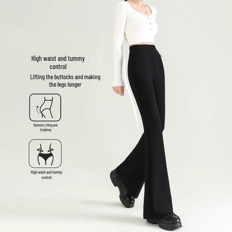 Petite Women's Black Micro-Flared High-Waisted Slimming Pants - New Spring 2025 Style