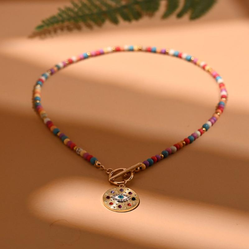 Colorful Bead Choker Necklace For Women Neck Chain  Evil Charm Daily Jewellery Accessories Gift