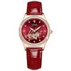 Love Watch Women's Red Leather Strap Diamond Waterproof Casual Business Watch
