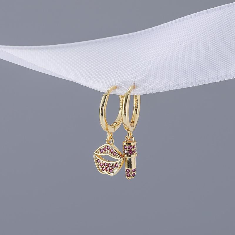 ANENJERY Micro Zircon Lipstick anheng Hoop øredobber for kvinner kreative sexy ørespenne smykker