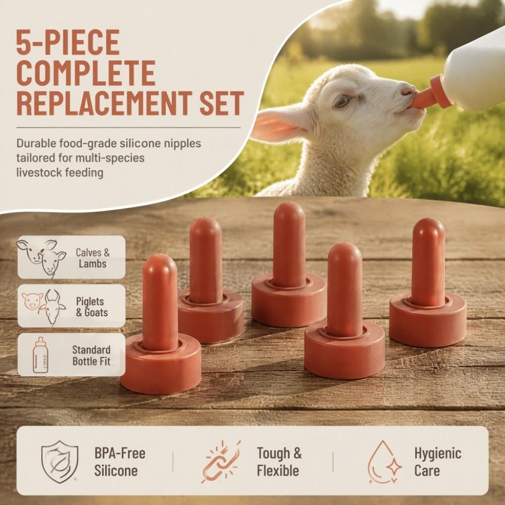 5pcs Soft Nursing Bottle Nipples Wearproof Design Animal Milk Drink Nipples  Farm Use
