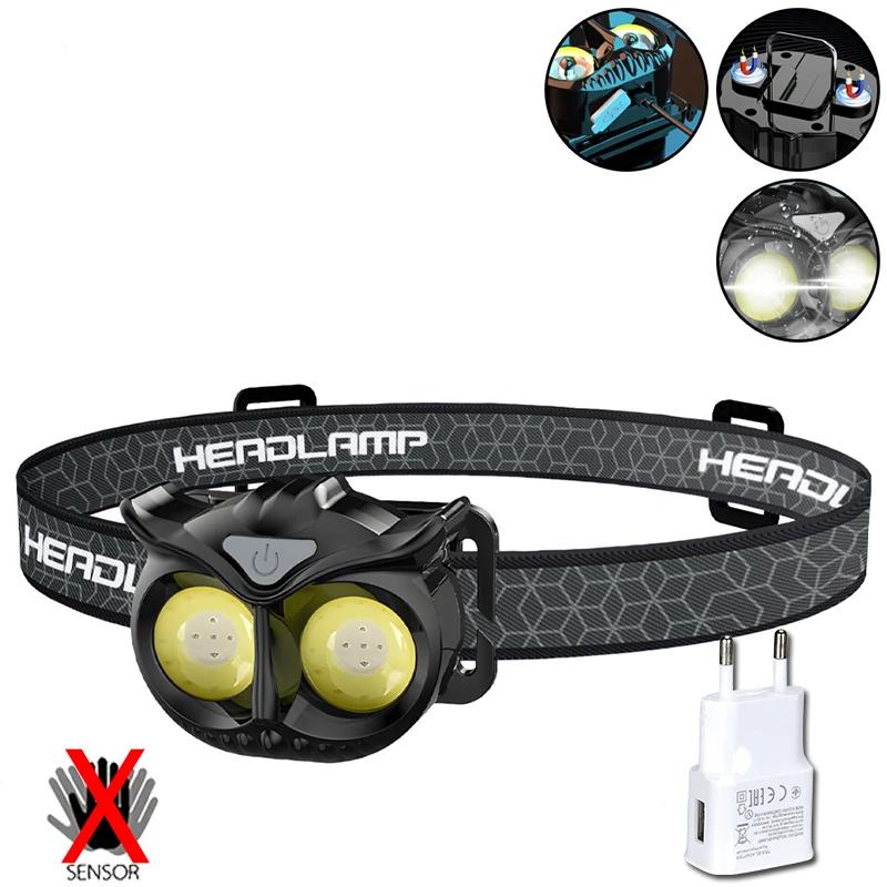 Super Bright USB Rechargeable Headlamp Waterproof Induction LED Head Headlight Ultralight Flashlight Fishing Head Torch Camping