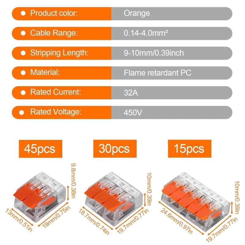 90pcs Lever Wire Connectors 2/3/5-Port Quick Splicing Terminal Block Electrical