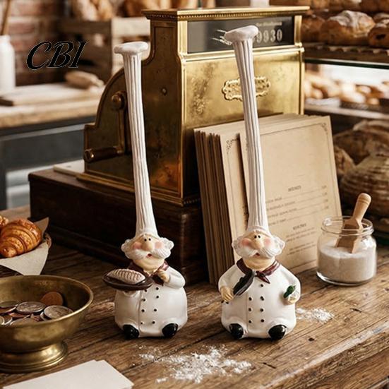 Tabletop Decorative Dolls 2Pcs Tall Hat Chef Figurine for Kitchen And Restaurant Decor, Hand-Painted Cartoon Western Food Baking Decoration