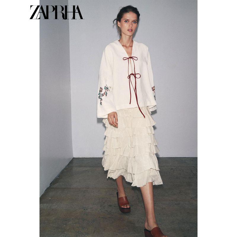 Zaprha 2025 Summer New Versatile Contrast Color Patchwork Embroidered Applique Design Kimono Outerwear 4786203