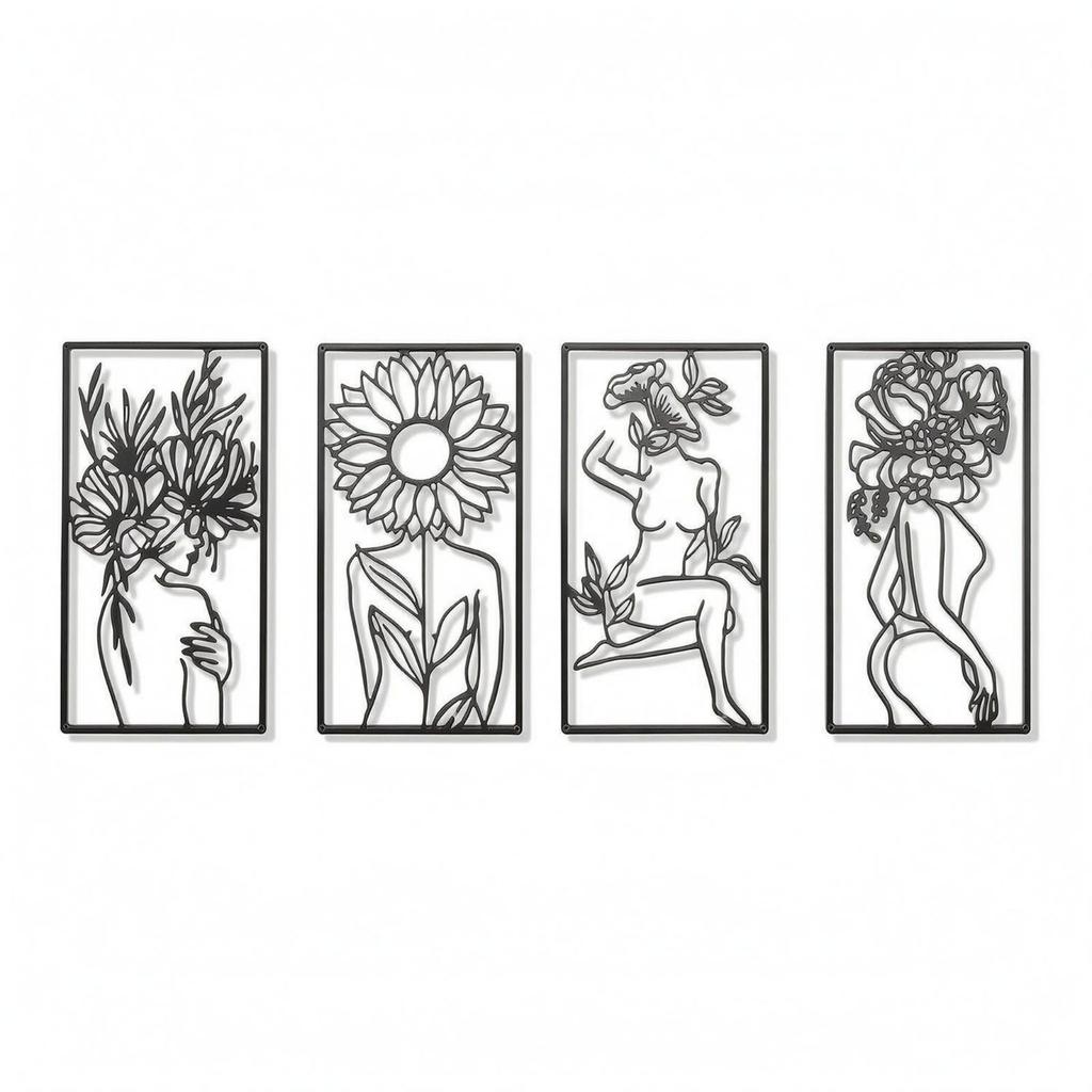 4 Pieces Abstract Female Line Openwork Minimalist Metal Drawing Figure
