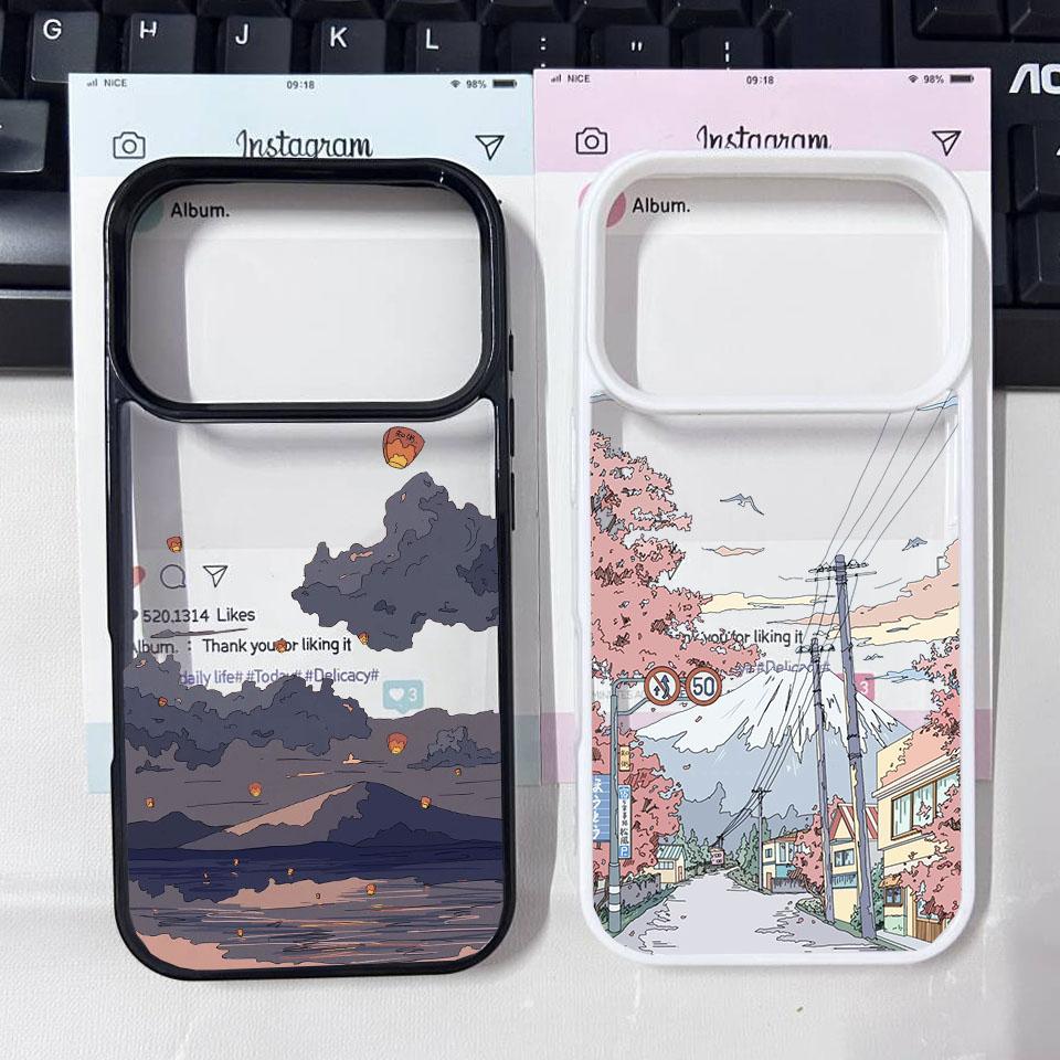 Japan Anime Sunset Mountain Landscape Phone Case For iPhone 17 17 Pro Max 17Pro 17Air Scenery Shockproof Clear Hard Cover Coque