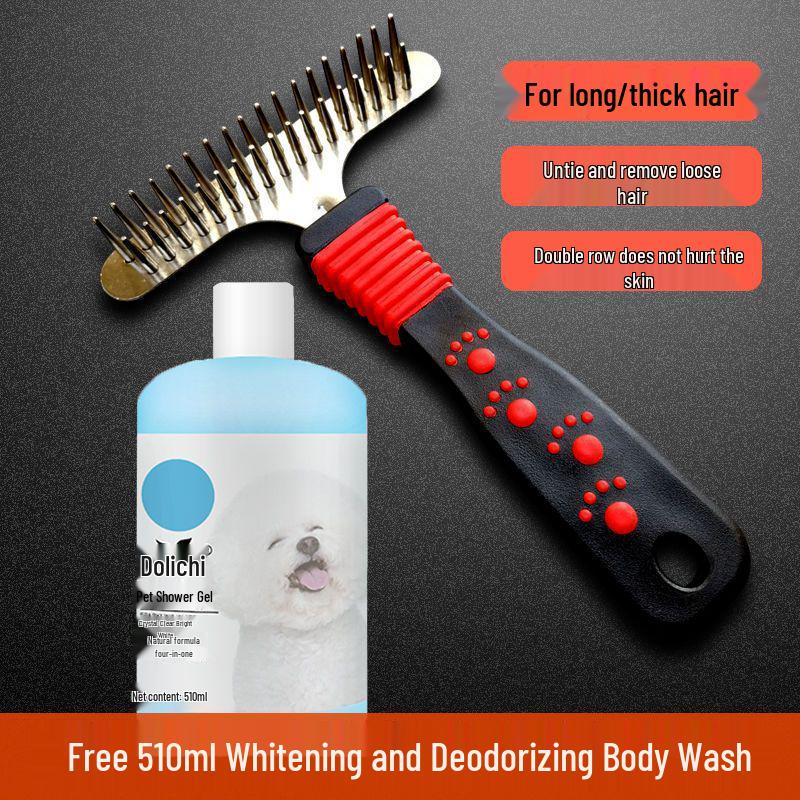 Double Row Pet Grooming Comb for Thick and Long Hair - Ideal for Large Dogs Like Golden Retrievers