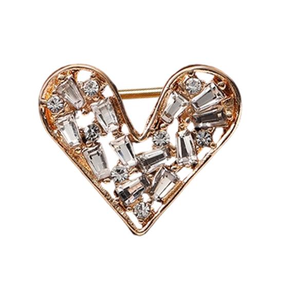 Decorative Lapel Pin Love Brooch, with Shiny Rhinestone Decor, Strong Buckle Secure Fit Sturdy Heart-shaped Brooch Alloy Classic Heart Shape Versatile золотистый