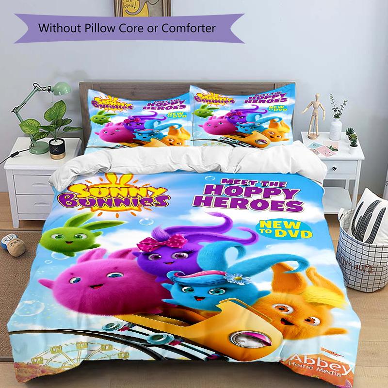Hoppy Bunnies Adventure Print 3Pcs Bedding Setduvet Cover With 2 Bedropillowcase Home Birthday Gift
