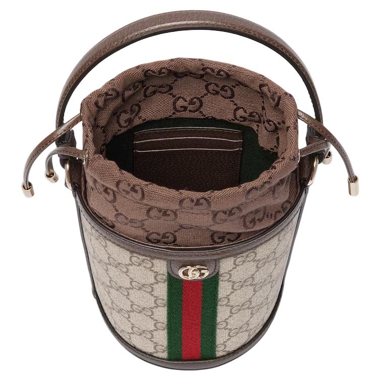 Gucci Ophidia Logo Classic Canvas And Leather Bucket Bag Women Handbags Beige Dark-Brown 838462-FAE0O-9869