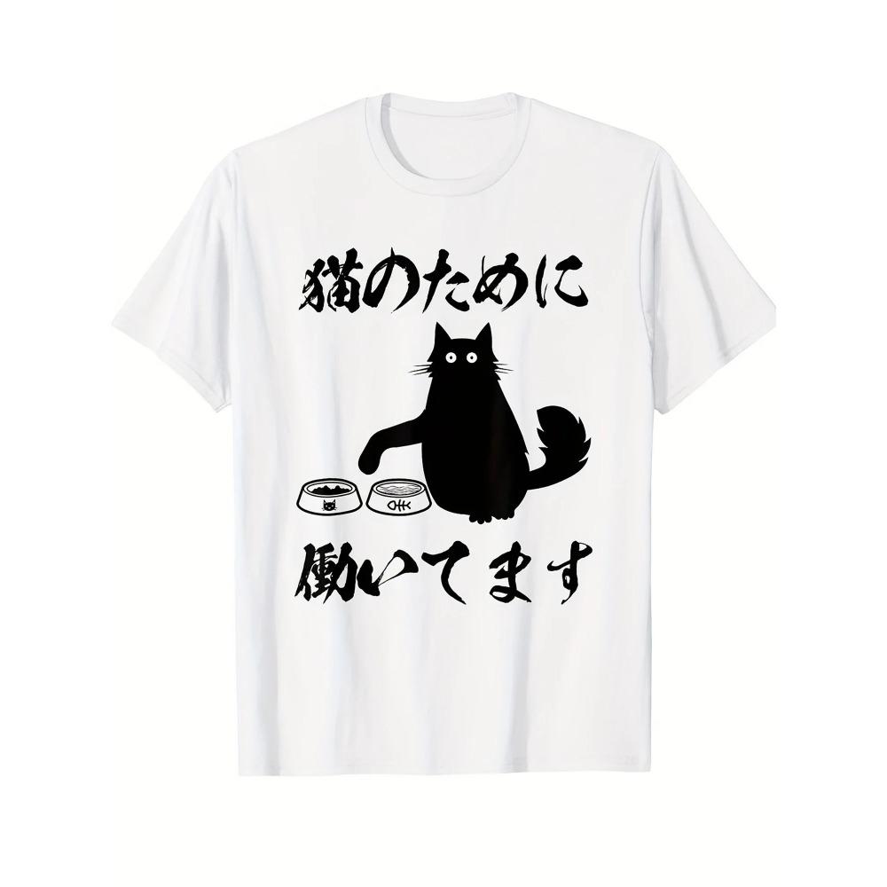 Japanese Style Cat Japanese Printed Summer Top Womens Short Sleeved Round Neck Casual Womens Tshirt Clothing