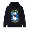Kids Boys Girls Funny Shark Graphic Pullover Hoodie, Always Be Positive Cartoon Shark Print Casual Long Sleeve Hooded Sweatshirt for Daily School Wear