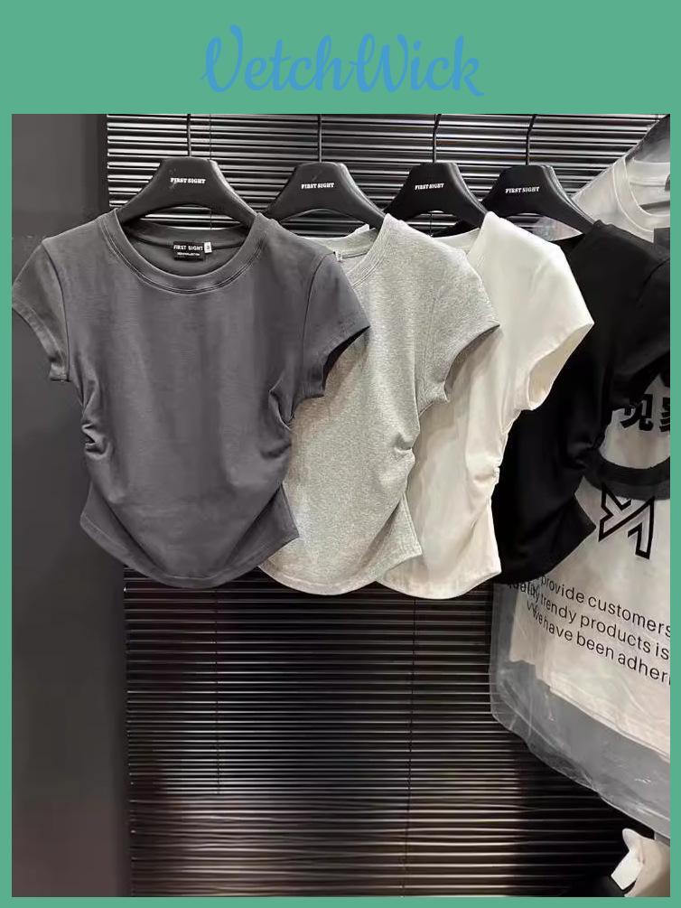 Streetwear Gothic Style T Shirt With Pleated Short Sleeves For Casual Summer Wear