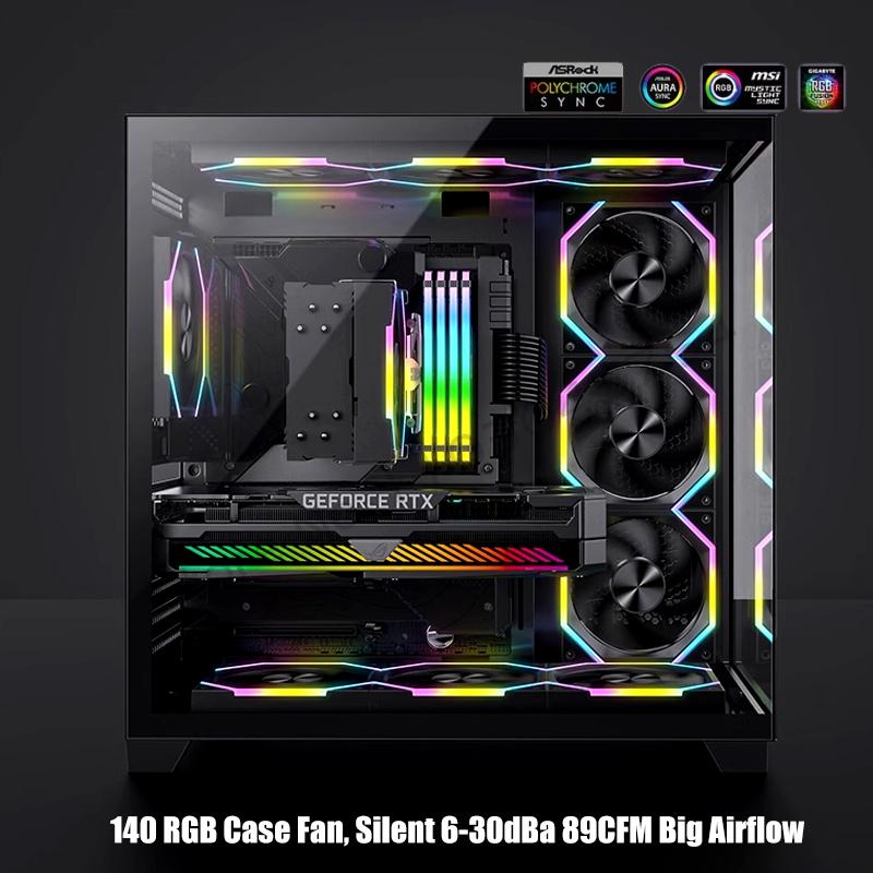 140 Case Fan ARGB, Silent 6-30dBa 89CFM Big Airflow, 14CM PC Cabinet 14025 Cooler Support Mobo 5V ARGB SYNC, Reverse Or Forward