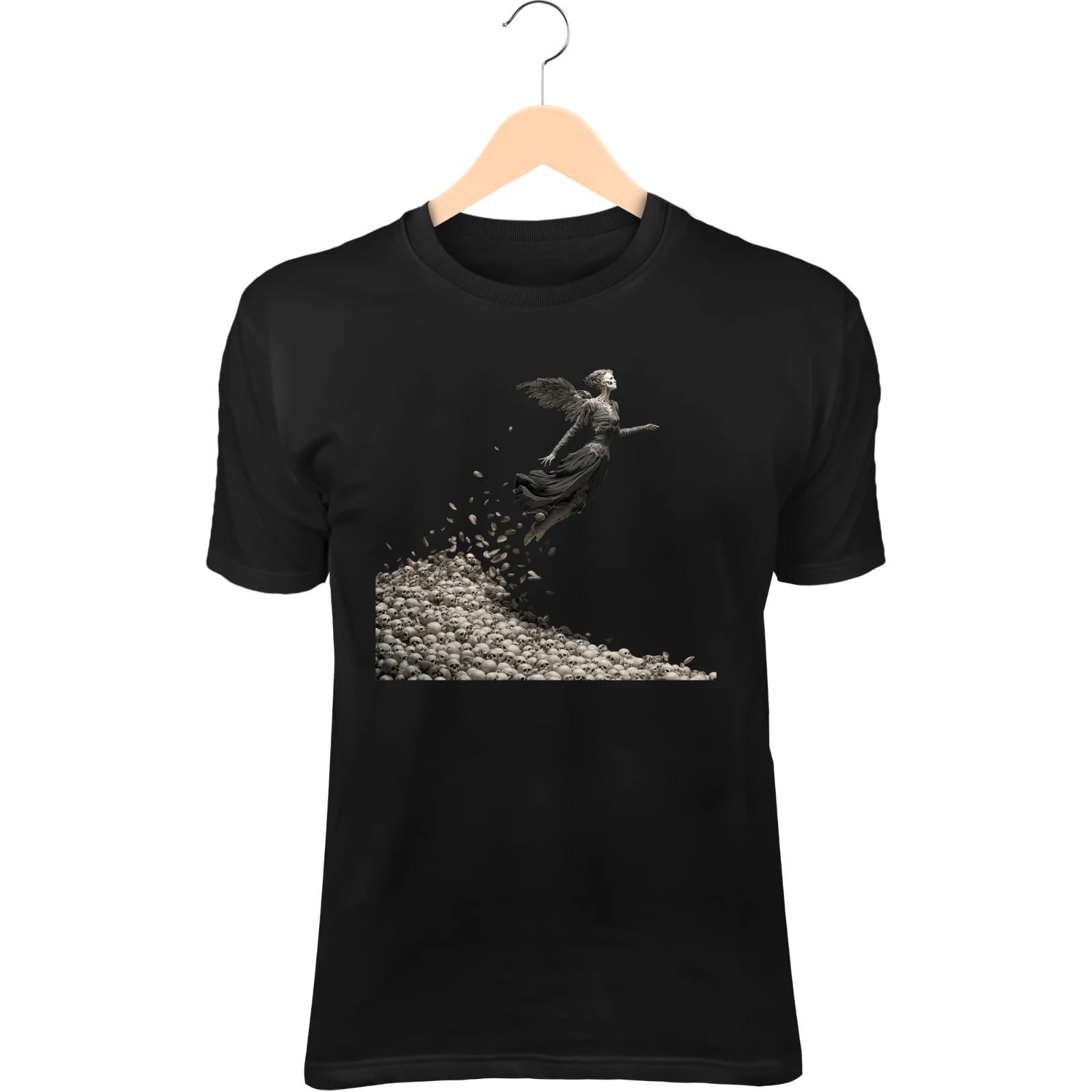 Ethereal Dark Figure T-Shirt – Elegant Gothic Dress, Broken Wings L