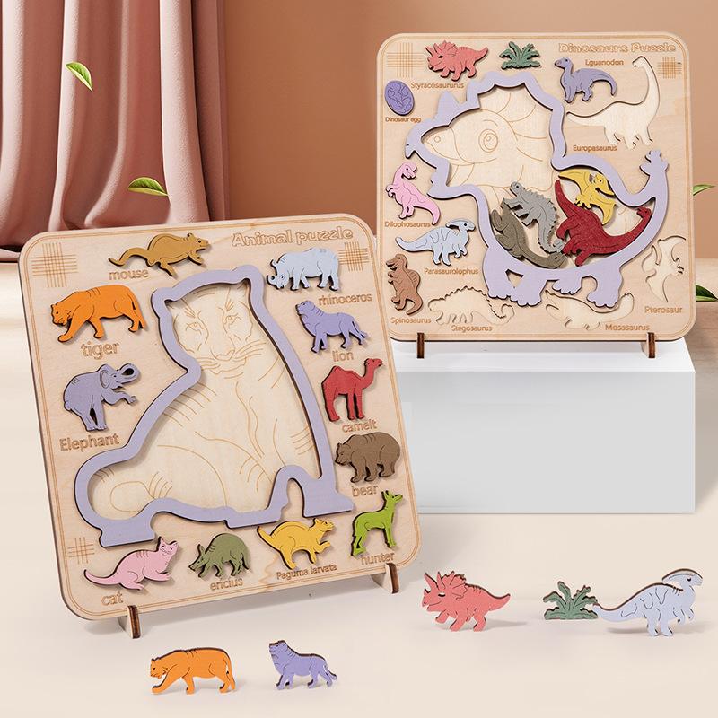 Brain Burning Decompression Animal Dinosaur Three-dimensional Shape Pairing Cognitive Puzzle Board Early Education Puzzle Toy