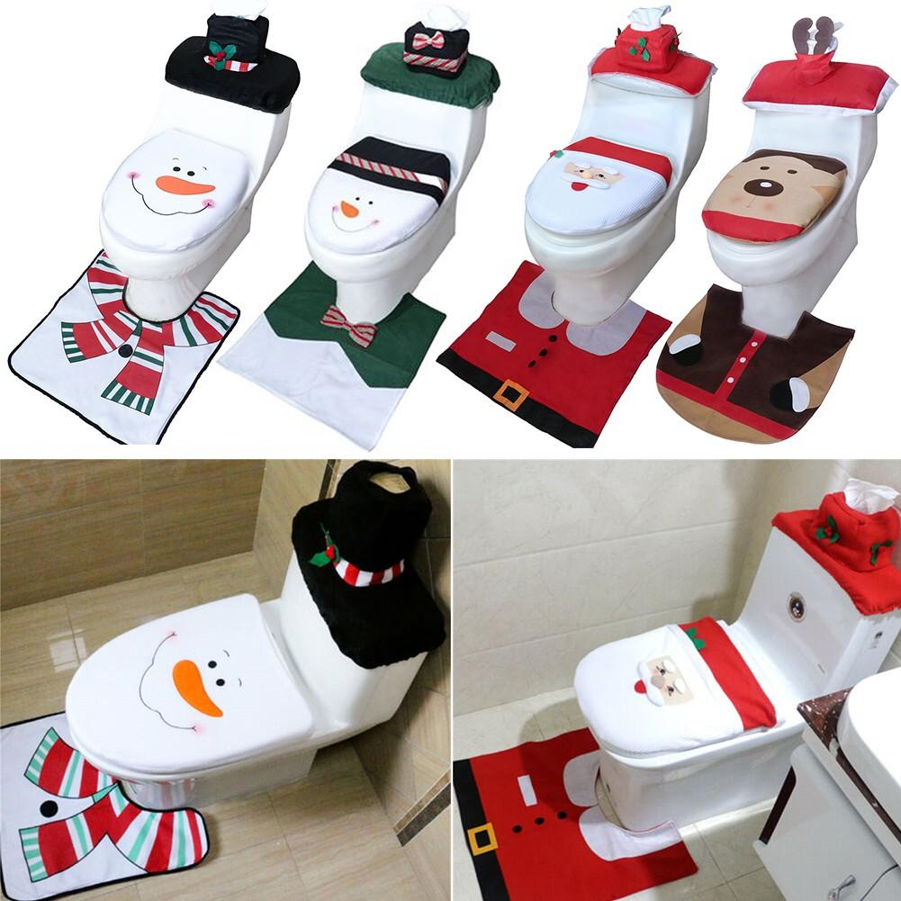 Xmas Toilet Seat Set Antislippery Bathroom Set Cover Rug купить недорого — выгодные цены