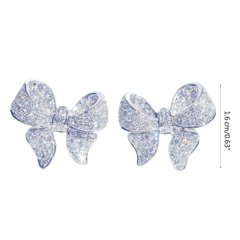 Zircon Bowknot Studs Earrings for Women Fashion Silver Color Crystal Ear Studs Adornment Elegant Wedding Jewelry Gift