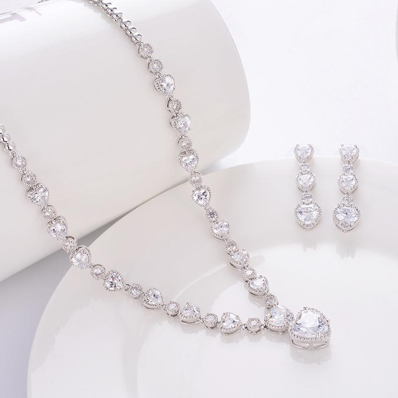 Cellacity 925 Sterling Silver Sets Gemstone Hollow Heart Earrings Zircon Ruby Sapphire Emerald Women 'S Wear Jewelry For Party