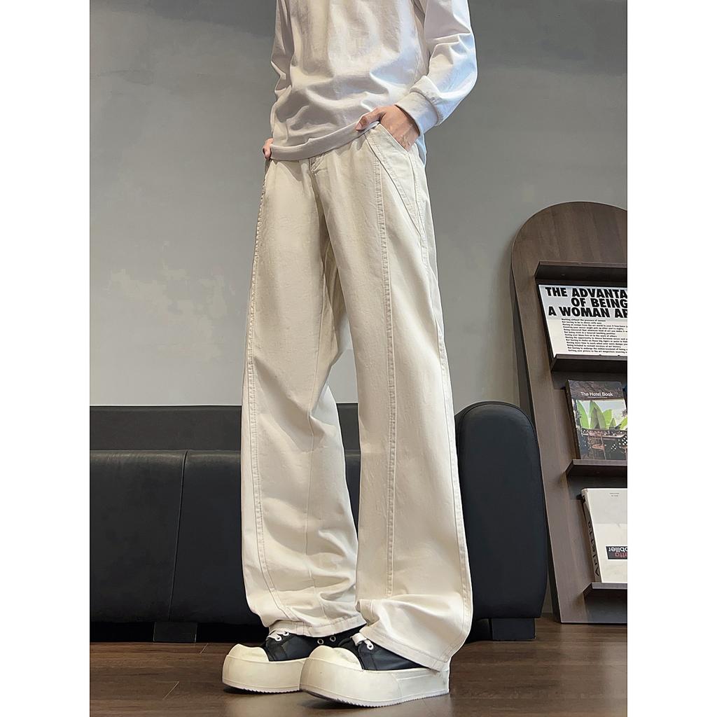 Amerikanische Retro-braune diagonale lässige Latzhose Herren Amerikanische High-Street-Trendmarke Säbelhose gerade Röhre Micro-Stretch-Hose