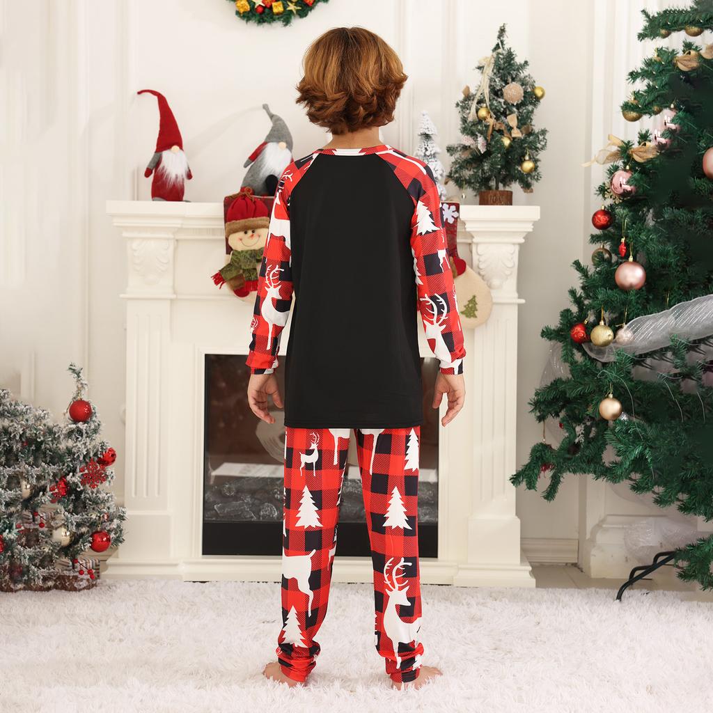 Christmas Print Matching Family Loungewear Set, Long Sleeve Round Neck Top and Pants