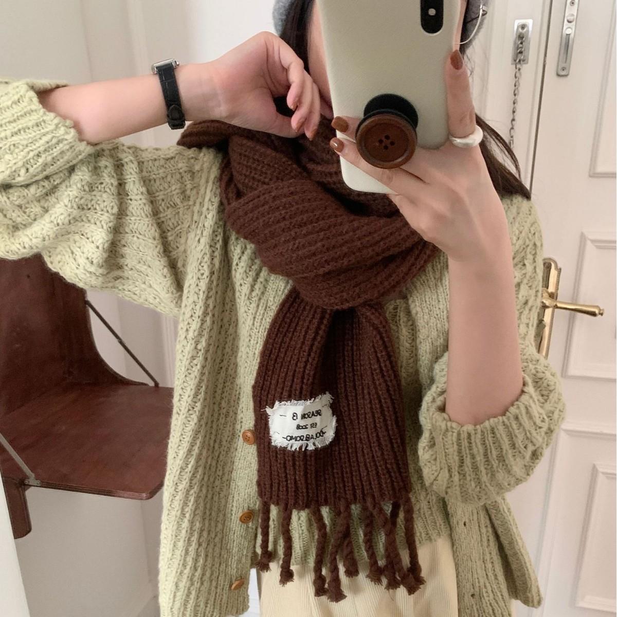 

Женский зимний шарф с косой, однотонный, универсальный, в корейском стиле, теплый вязаный шерстяной студенческий шарф, модный, универсальный Above 175cm