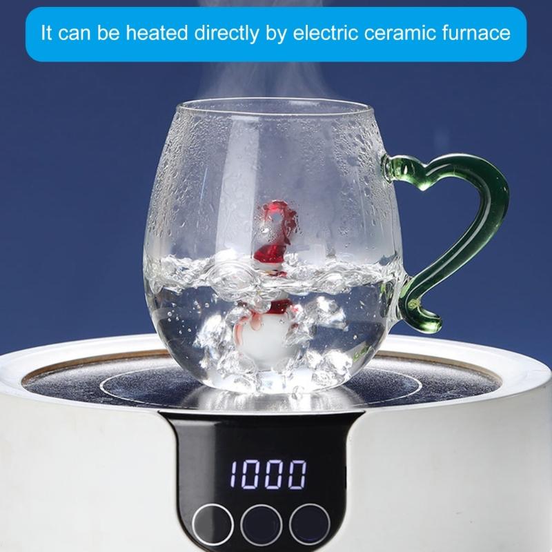 Decorative Christmas Glass Cup Christmas Party 3D Glass Mug Practical Festival Pattern Embellished Glass Mugs