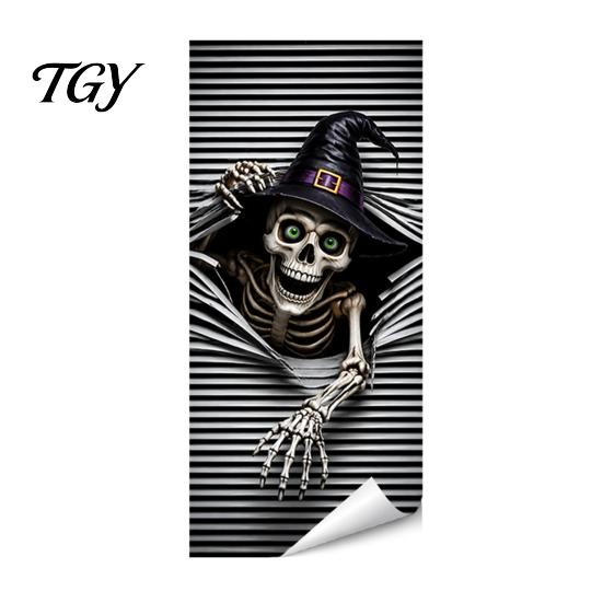 Halloween Yard Horror Accessories Wall Stickers Trash Can Decal Stickers, Spooky Skull Ghost Durable Facade Decals for Outdoor Garbage Cans,