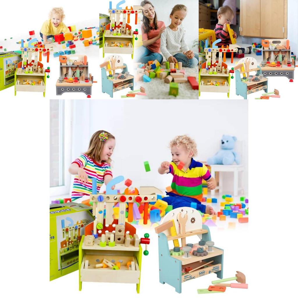 Colorful Wooden Tool Workbench Interactive Educational Toy For Children Age 4-6