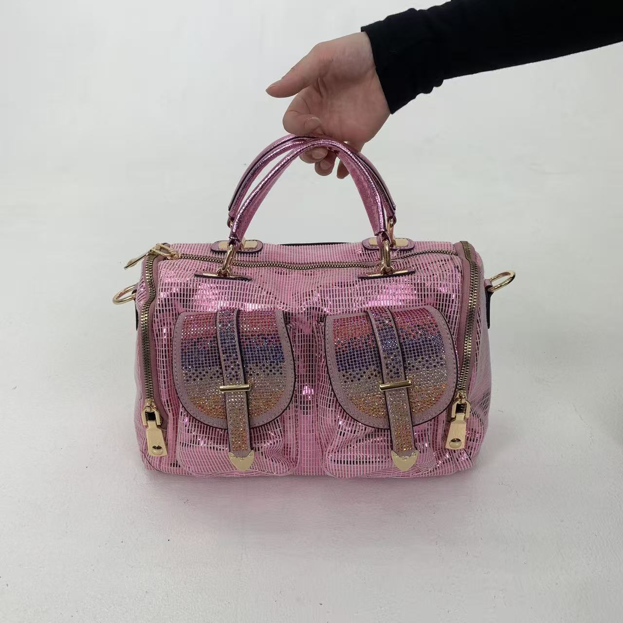 

European and American Elegant Women s Diamond Embellished Shoulder Bag with Multiple Pockets, Luxurious and Luxurious, Socialite s Crossbody Handbag розовый